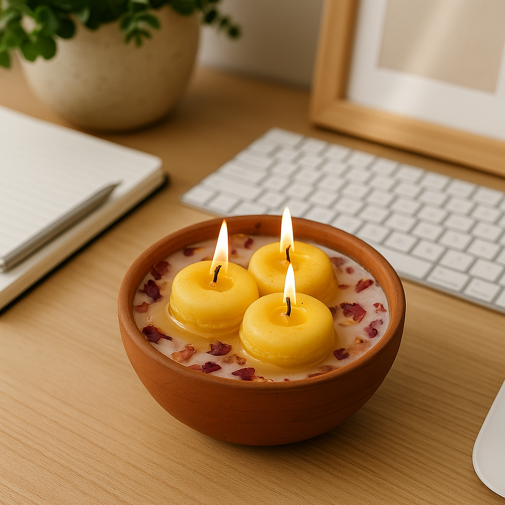 Sugandh Saaz – Terracotta Bowl Scented Soy Candle with Jasmine, Saffron & Camphor
