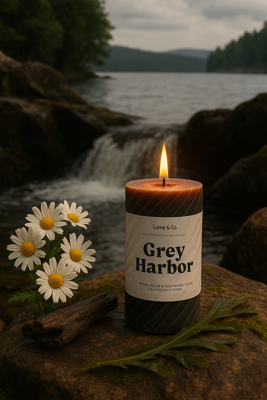 Grey Harbor Pillar Candle | Signature Vintage Scent – Lume & Co