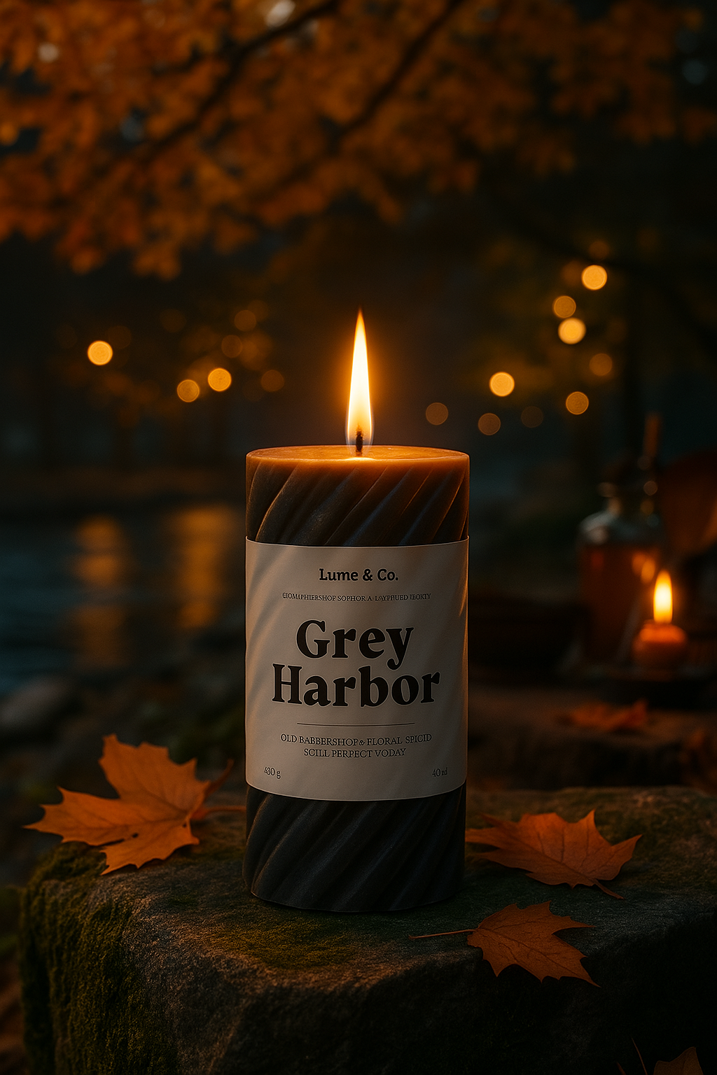 Grey Harbor Pillar Candle | Signature Vintage Scent – Lume & Co