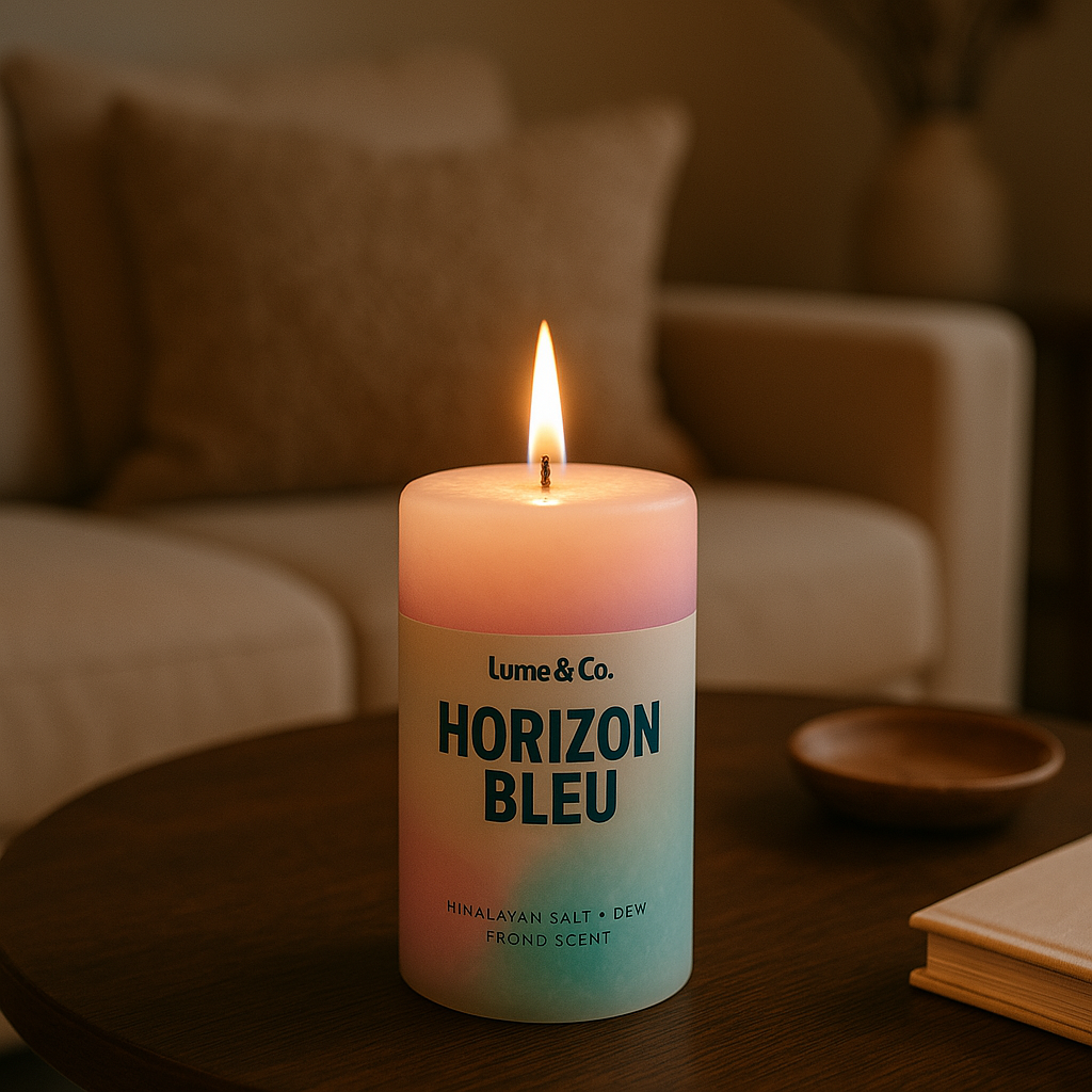 Horizon Bleu Pillar Candle by Lume & Co. | decorative candle, product image 4 of 4