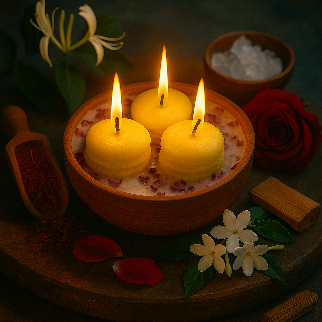 Sugandh Saaz – Terracotta Bowl Scented Soy Candle with Jasmine, Saffron & Camphor