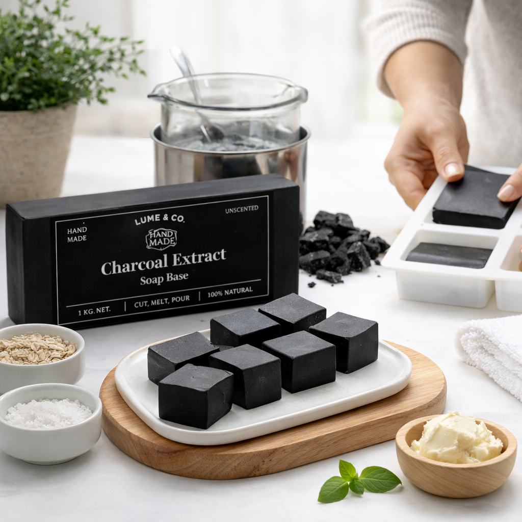 Lume & Co. Charcoal Soap Base 1kg - Premium Activated Charcoal Melt & Pour Base for Handmade Soap Making