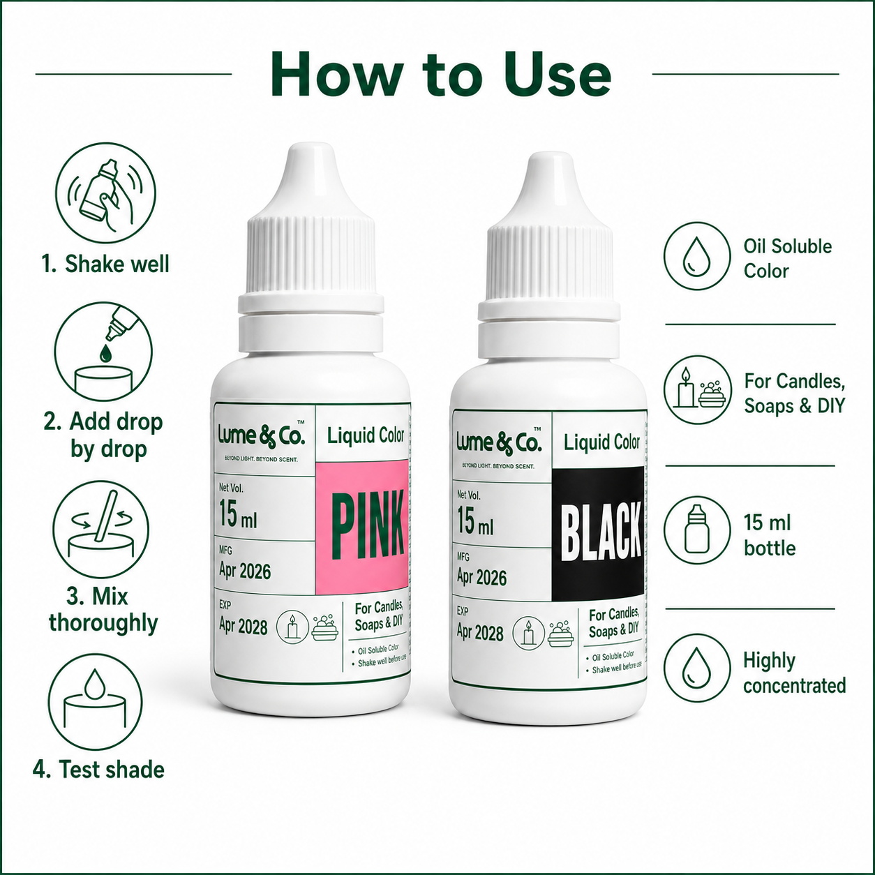 Liquid Candle/Soap Colour Dye Pack of 2 – Black & Pink Combo | 15ml Each
