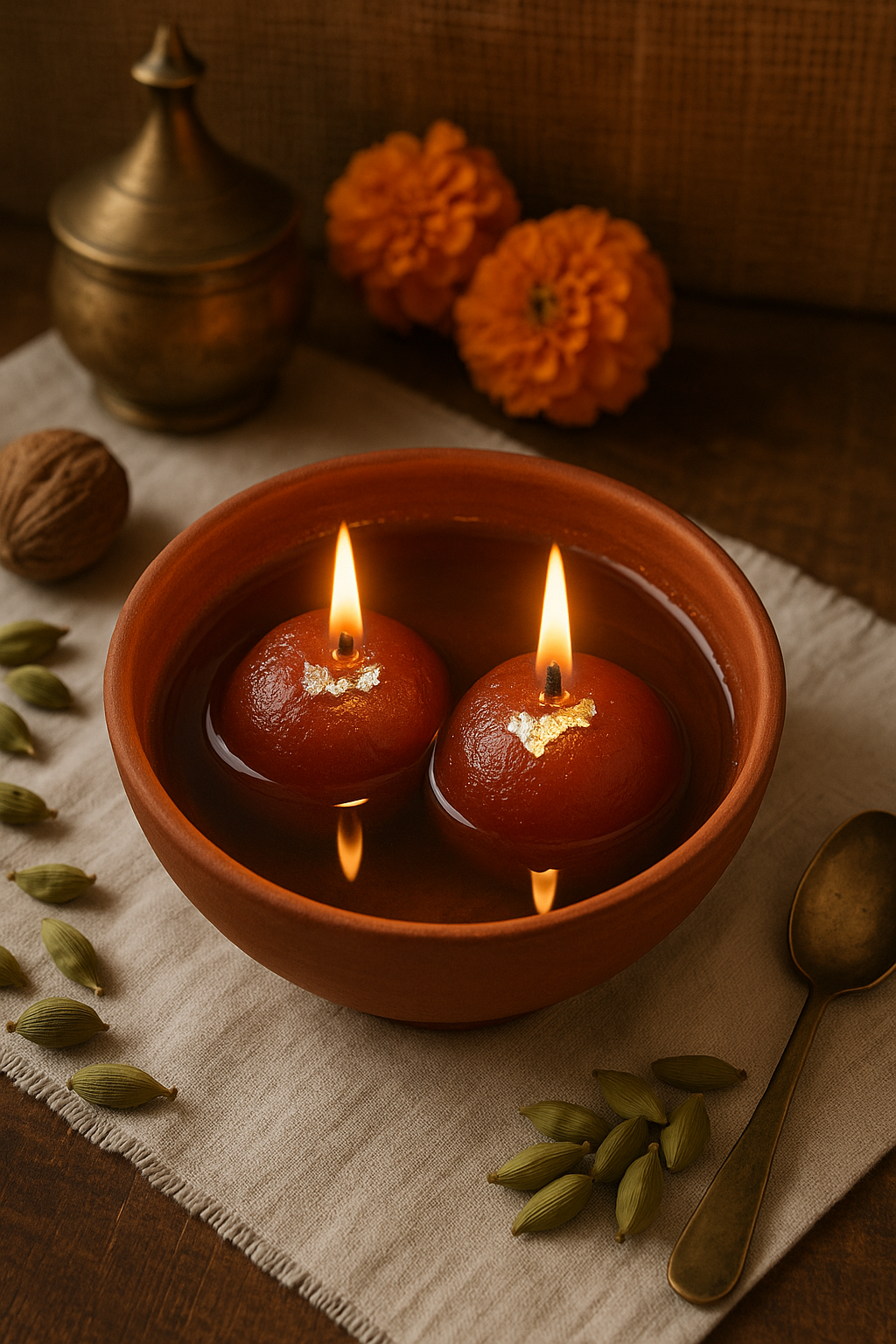 Gulab Jamun Scented Candle – Sweet Indian Dessert Aroma | Handcrafted Festive Candle | 12+ Hour Burn