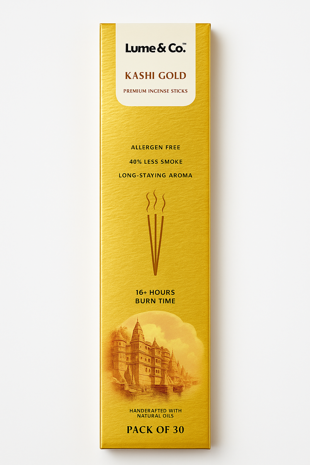 Kashi Gold Incense Sticks – Sacred Floral Scent Inspired by Varanasi Ghats | Premium Long-Burn Agarbatti – 30 Pack