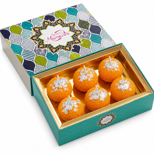 Scented Motichoor Ladoo Candle Gift Box | Premium Laddu-Shaped Decorative Candles for Diwali, Pooja, Wedding & Hamper Gifts