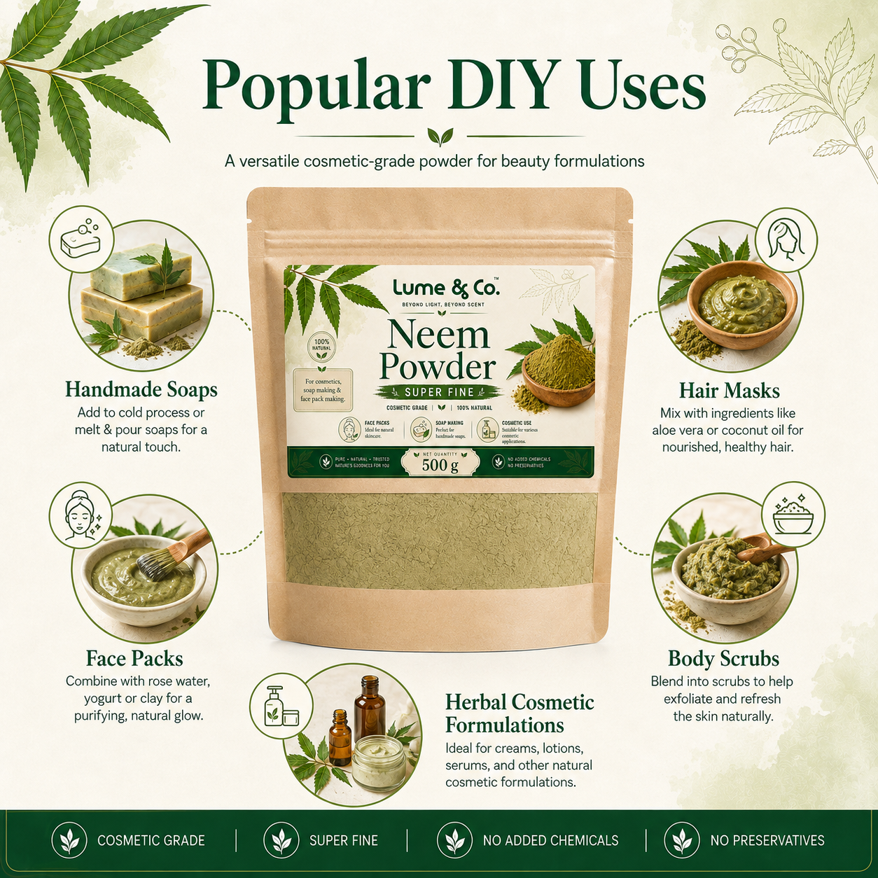 Natural Neem Fully Refined Powder 500gms - Cosmetic Grade fir Soaps, Hair, Skin DIY