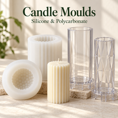 Silicone and clear polycarbonate candle moulds for DIY pillar and decorative candles