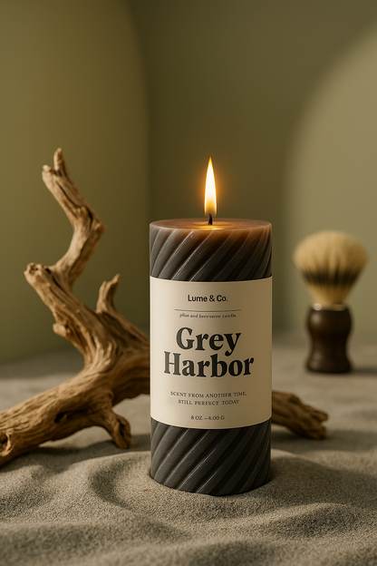 Grey Harbor Spiral Pillar Candle by Lume & Co. | decorative candle, product image 7 of 7