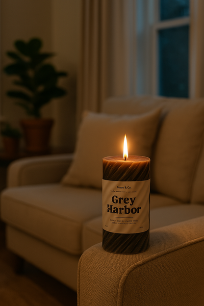 Grey Harbor Spiral Pillar Candle by Lume & Co. | decorative candle, product image 6 of 7
