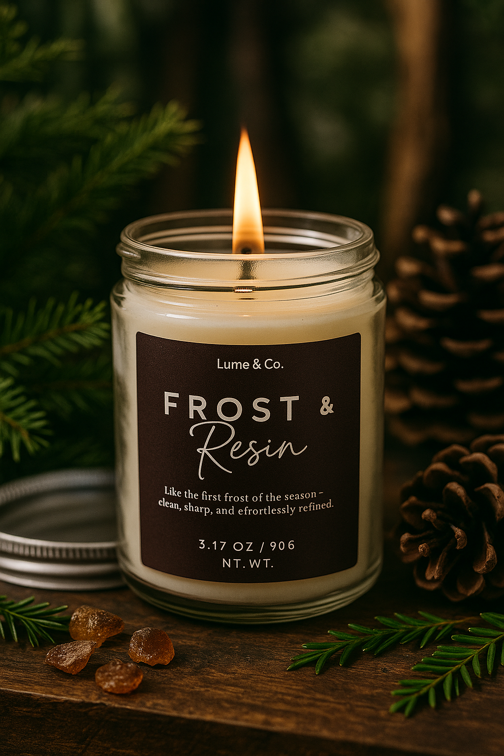 Frost & Resin – Luxury Soy Candle | Winter Woods & Amber Resin Blend | Handcrafted