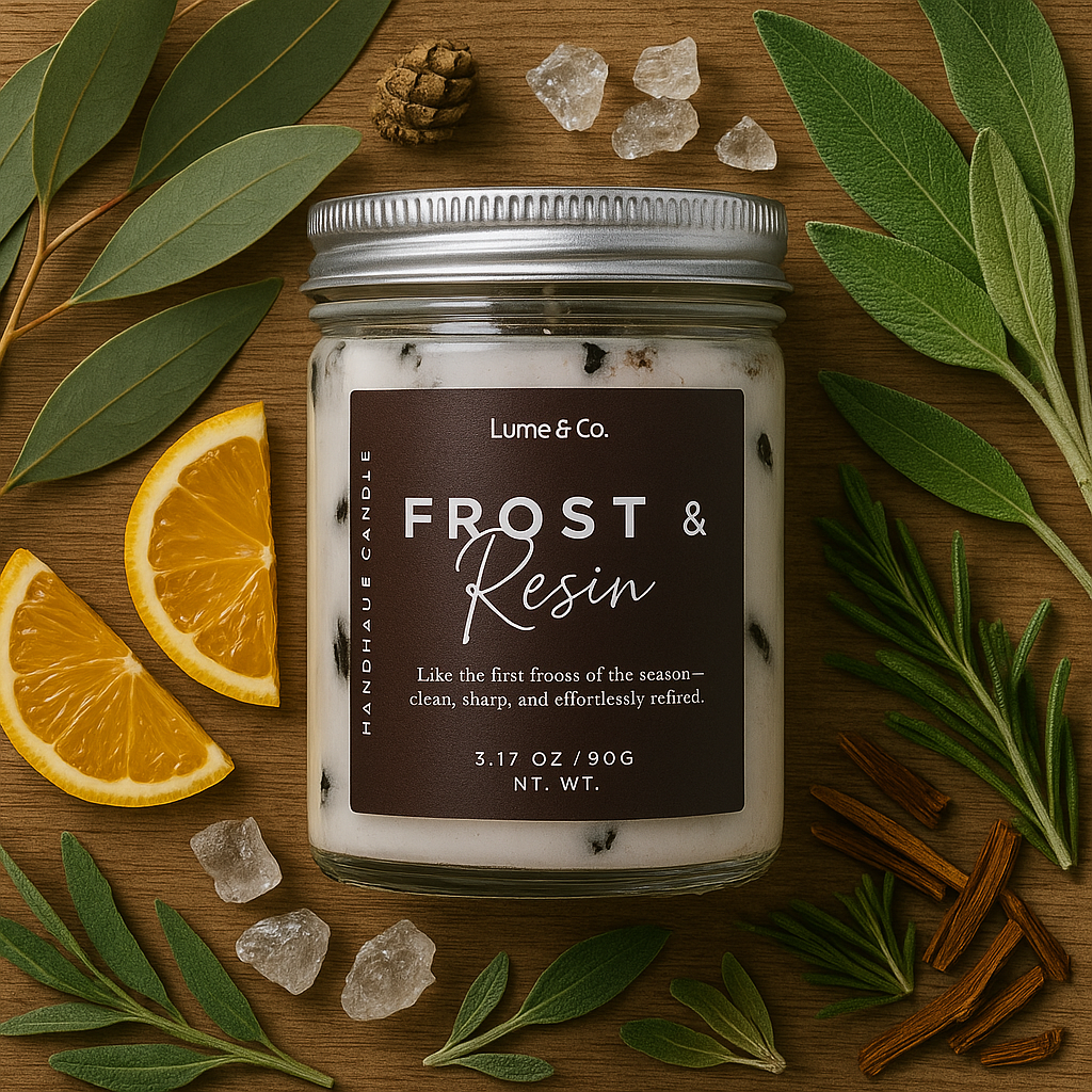 Frost & Resin – Luxury Soy Candle | Winter Woods & Amber Resin Blend | Handcrafted