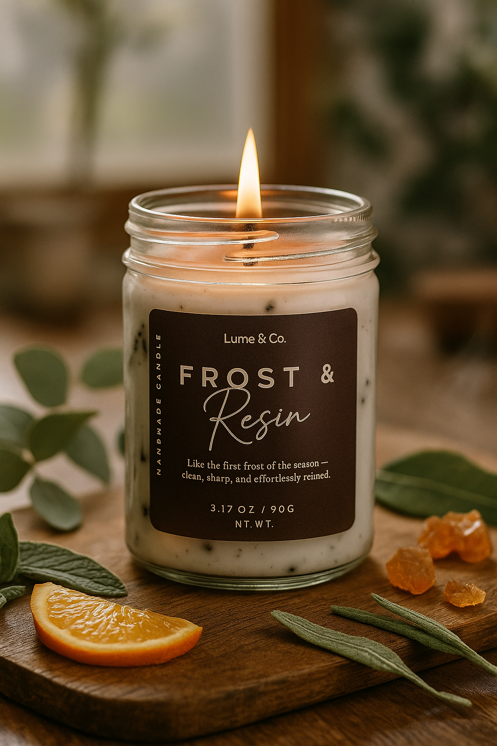Frost & Resin – Luxury Soy Candle | Winter Woods & Amber Resin Blend | Handcrafted