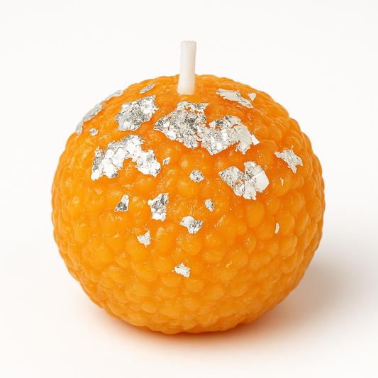 Handmade Kesar Ladoo Candle with Silver Varq – Scented Decorative Candle by Lume & Co.