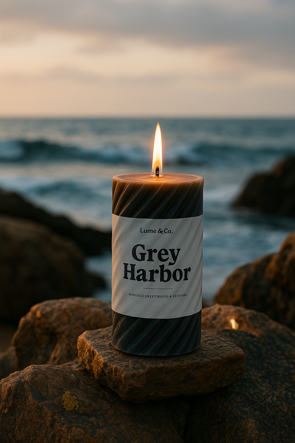 Grey Harbor Spiral Pillar Candle by Lume & Co. | decorative candle, product image 3 of 7