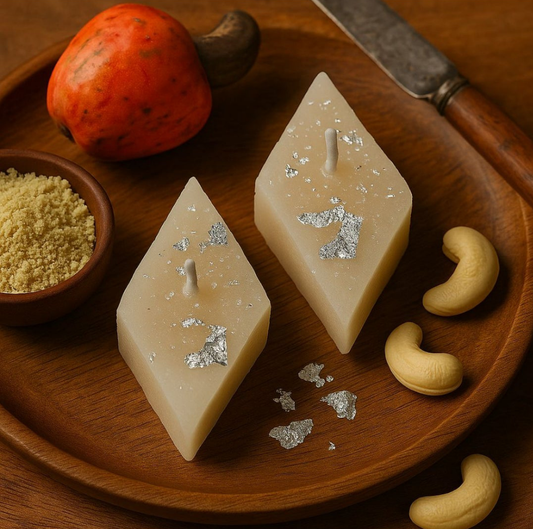 Kaju Barfi Scented Candle – Rich Cashew Mithai Aroma | Indian Dessert Gift Candle | 30–120 Min Burn