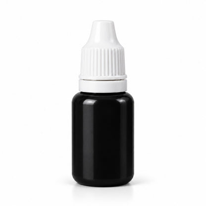 Black liquid candle colour 15 ml sample bottle, Lume & Co., white background