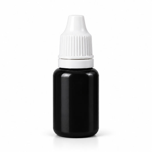 Black liquid candle colour 15 ml sample bottle, Lume & Co., white background