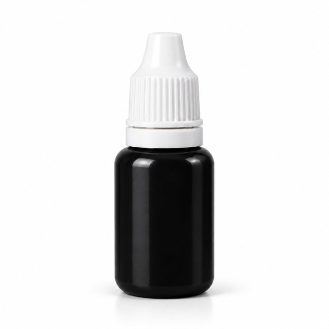 Black liquid candle colour 15 ml sample bottle, Lume & Co., white background