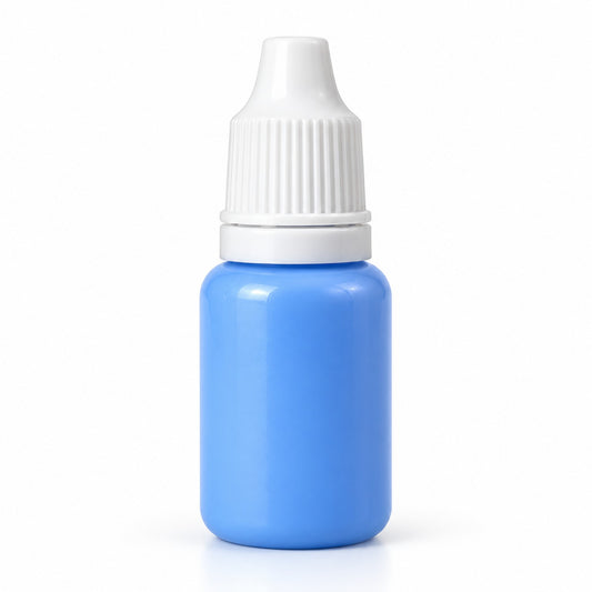 Blue liquid candle colour 15 ml sample bottle, Lume & Co., white background