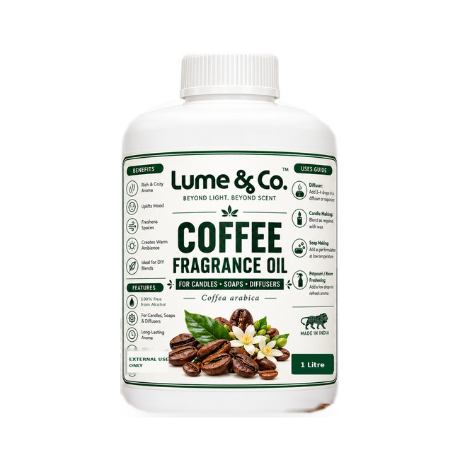 Lume & Co Coffee Fragrance Oil 1 litre white bottle, 100% free from alcohol label