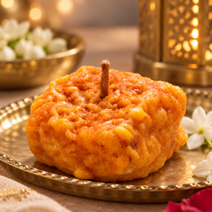 Indian mithai inspired candle on brass tray for Diwali gift decor