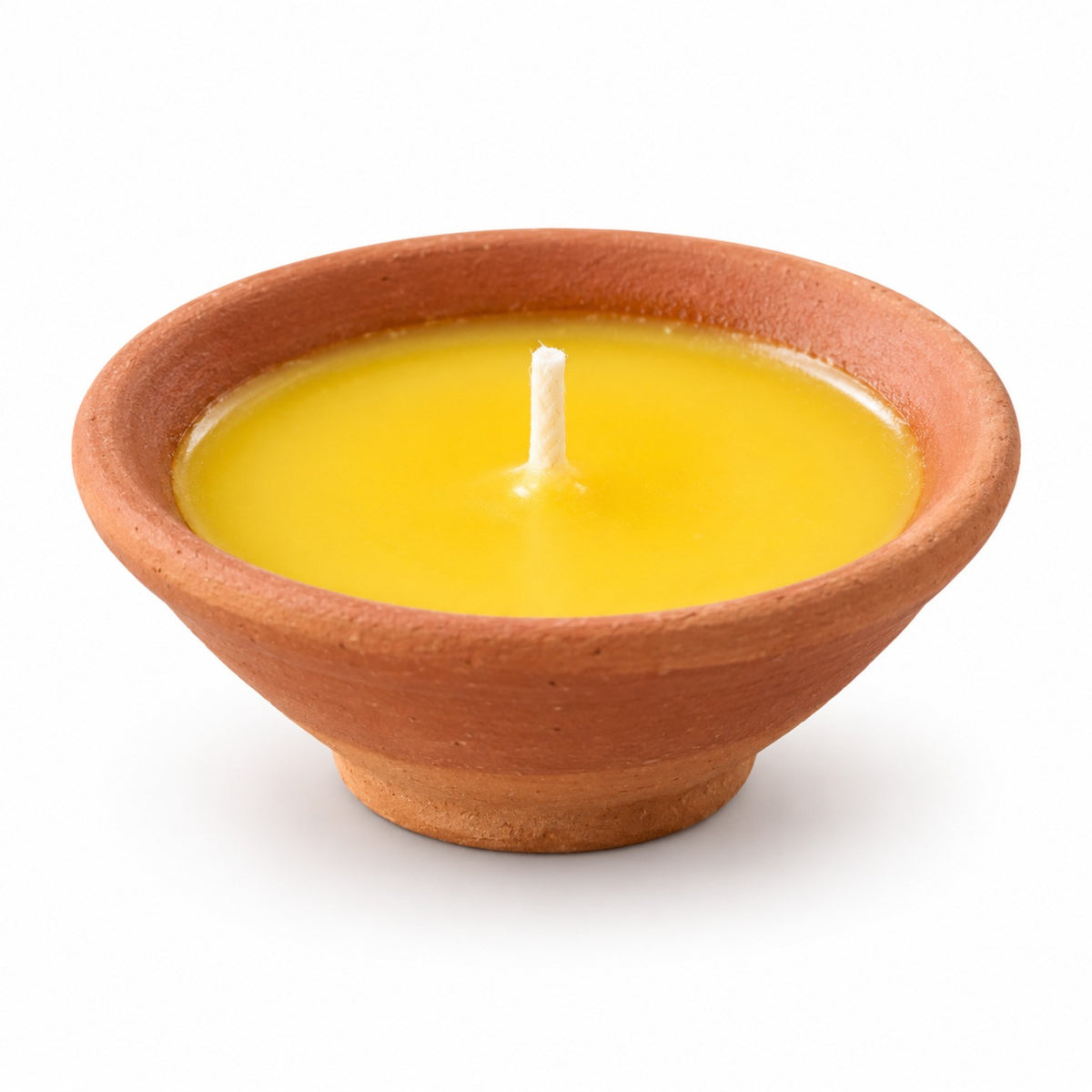 Yellow floral mix terracotta diya candle made with a soy and beeswax blend