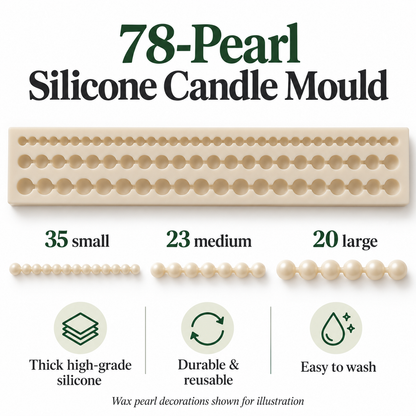 78-pearl mould features: 20 large, 23 medium and 35 small pearls in reusable silicone