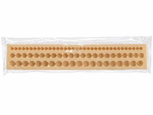 White-background view of the pearl silicone mould in its clear protective pouch