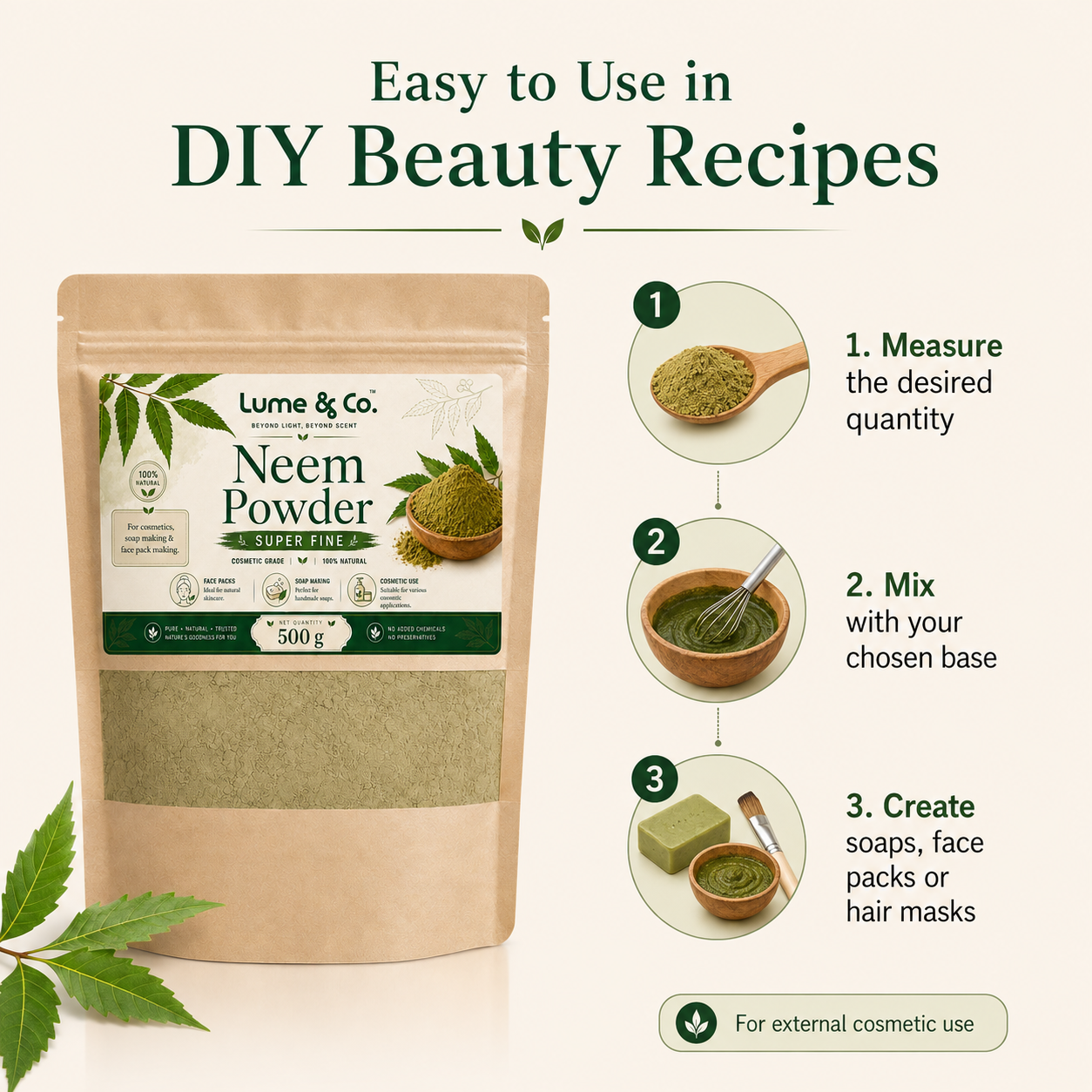 Natural Neem Fully Refined Powder 500gms - Cosmetic Grade fir Soaps, Hair, Skin DIY
