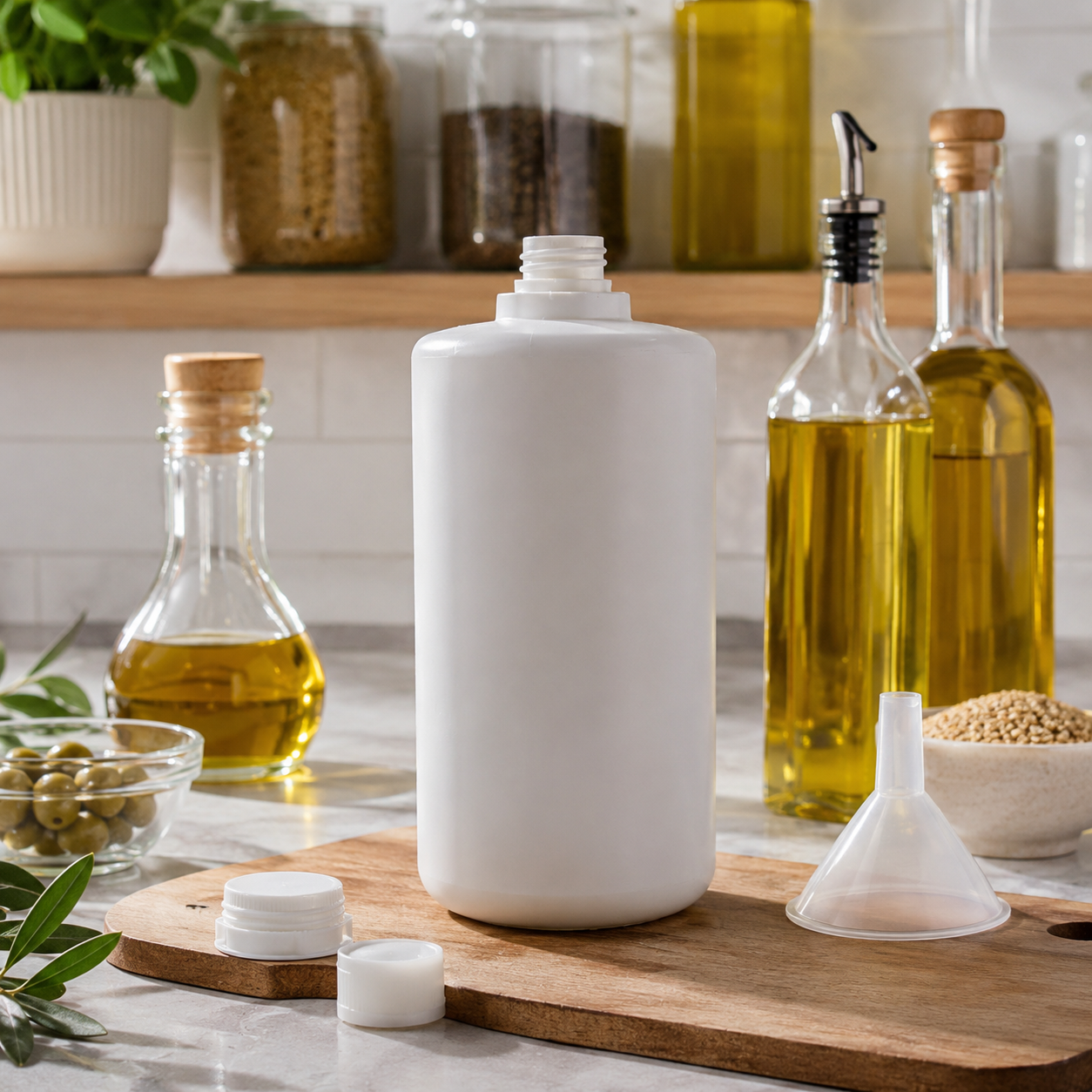 1 Litre HDPE Plastic Bottle with Inner Plug & Cap – Food Grade, White