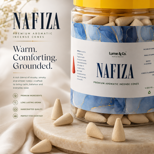 Nafiza Premium Dhoop Cones Jar | Smoky Musk & Floral Incense Cones for Pooja, Meditation & Home Fragrance | Lume & Co.™