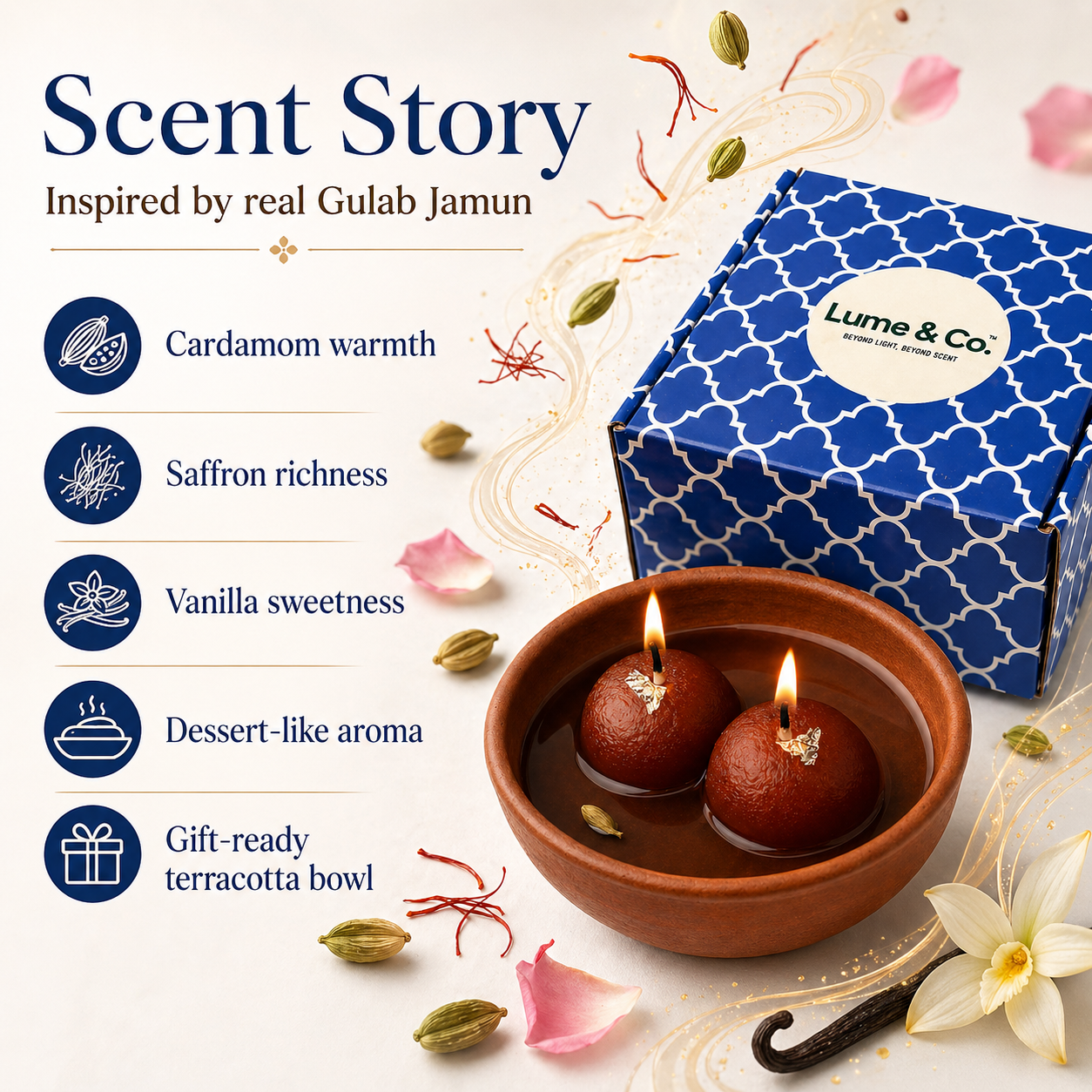 Gulab Jamun Scented Candle – Sweet Indian Dessert Aroma | Handcrafted Festive Candle | 12+ Hour Burn | Traditional Real Aroma
