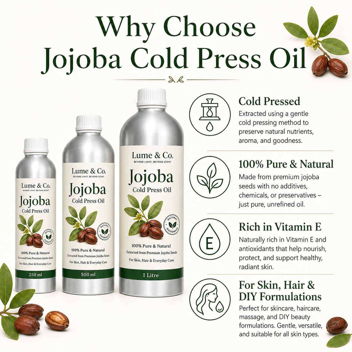 100% Natural Jojoba Cold Pressed Oil by Lume & Co. | oil for DIY formulations, product image 4 of 6