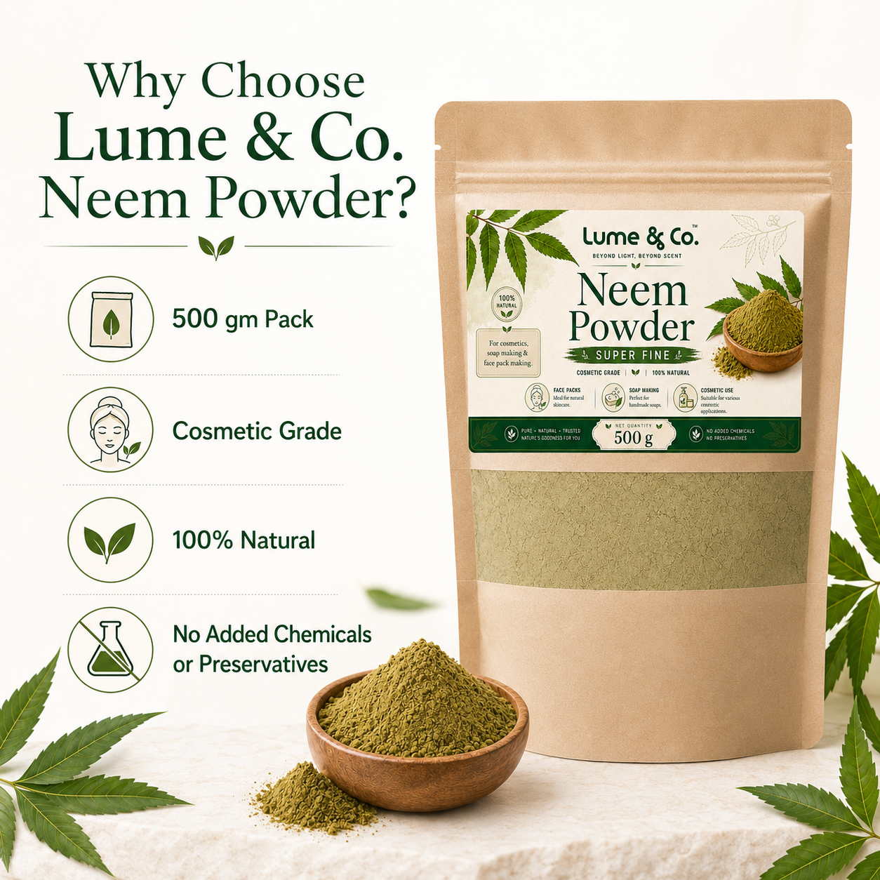 Natural Neem Fully Refined Powder 500gms - Cosmetic Grade fir Soaps, Hair, Skin DIY