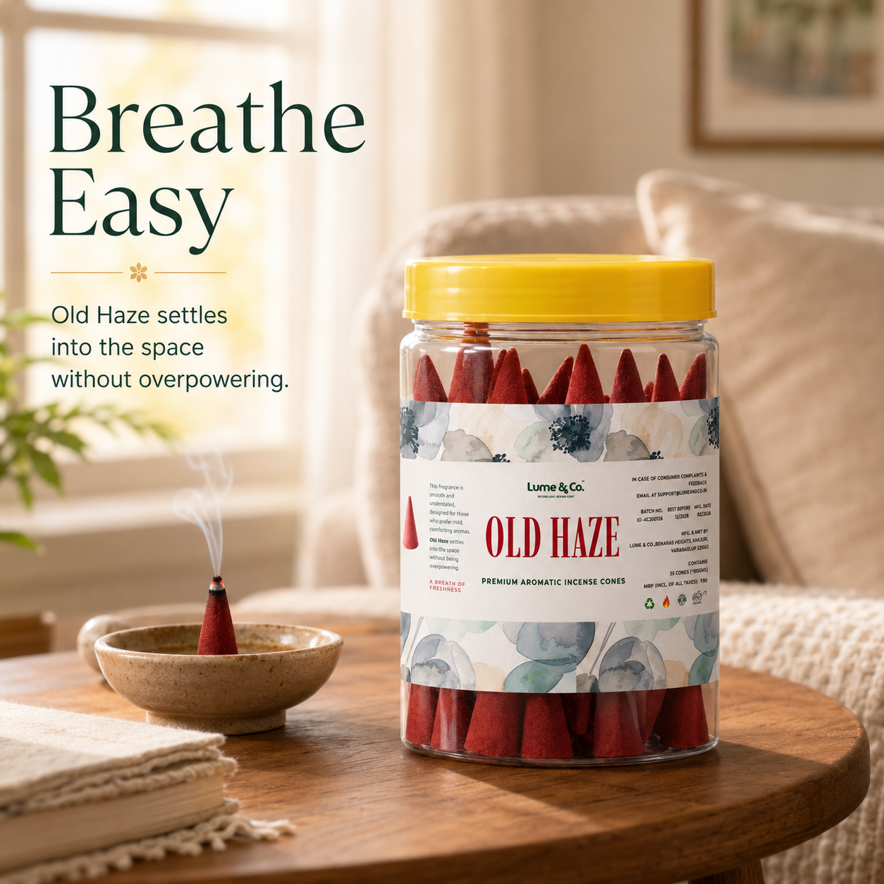 Old Haze Dhoop Cones Jar | Vintage Barbershop Fresh Incense for Premium Home Fragrance, Mediation & Gifting | Lume & Co.™