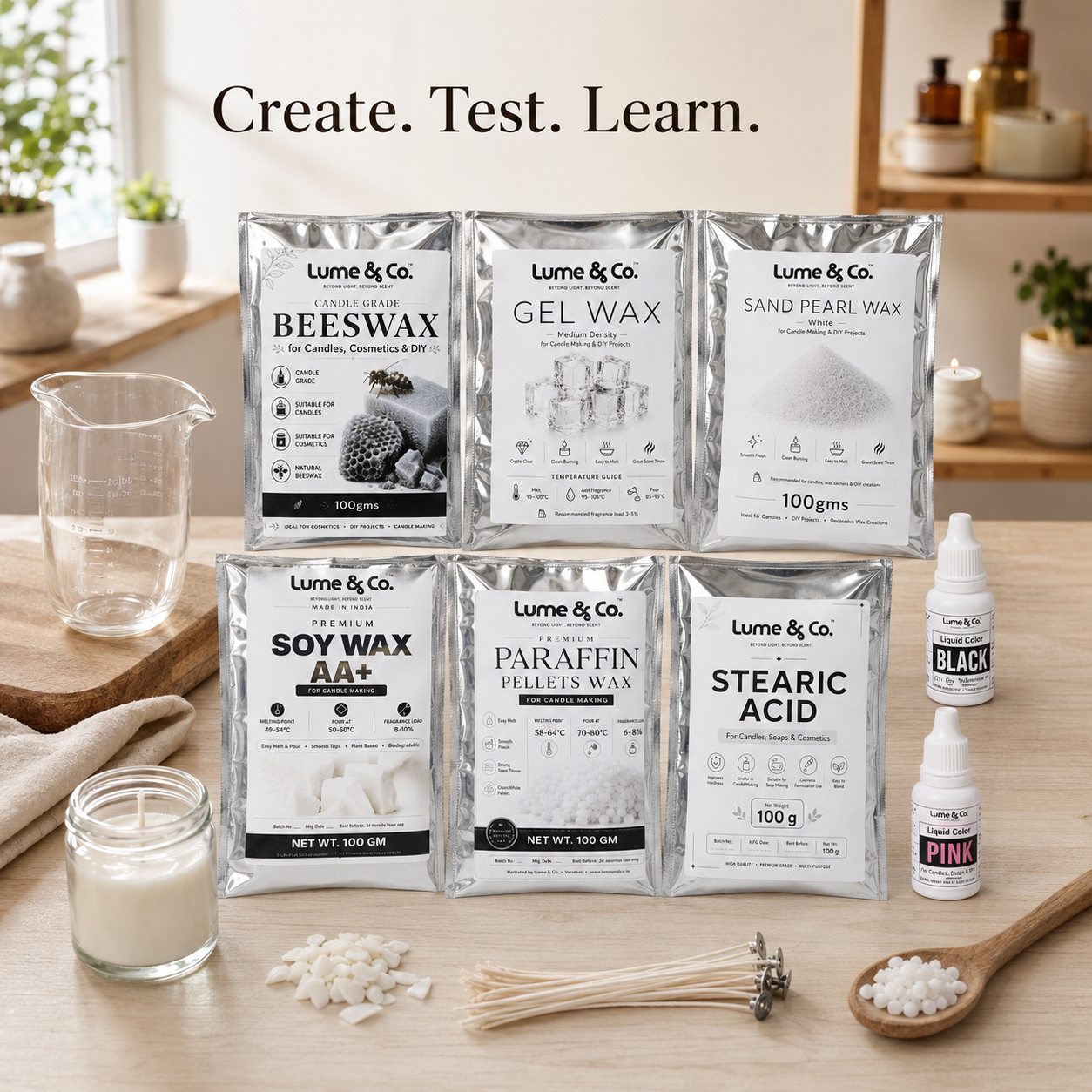 Candle Wax Trial Pack for Beginners – 5 Waxes + Stearic Acid + 2 Colours