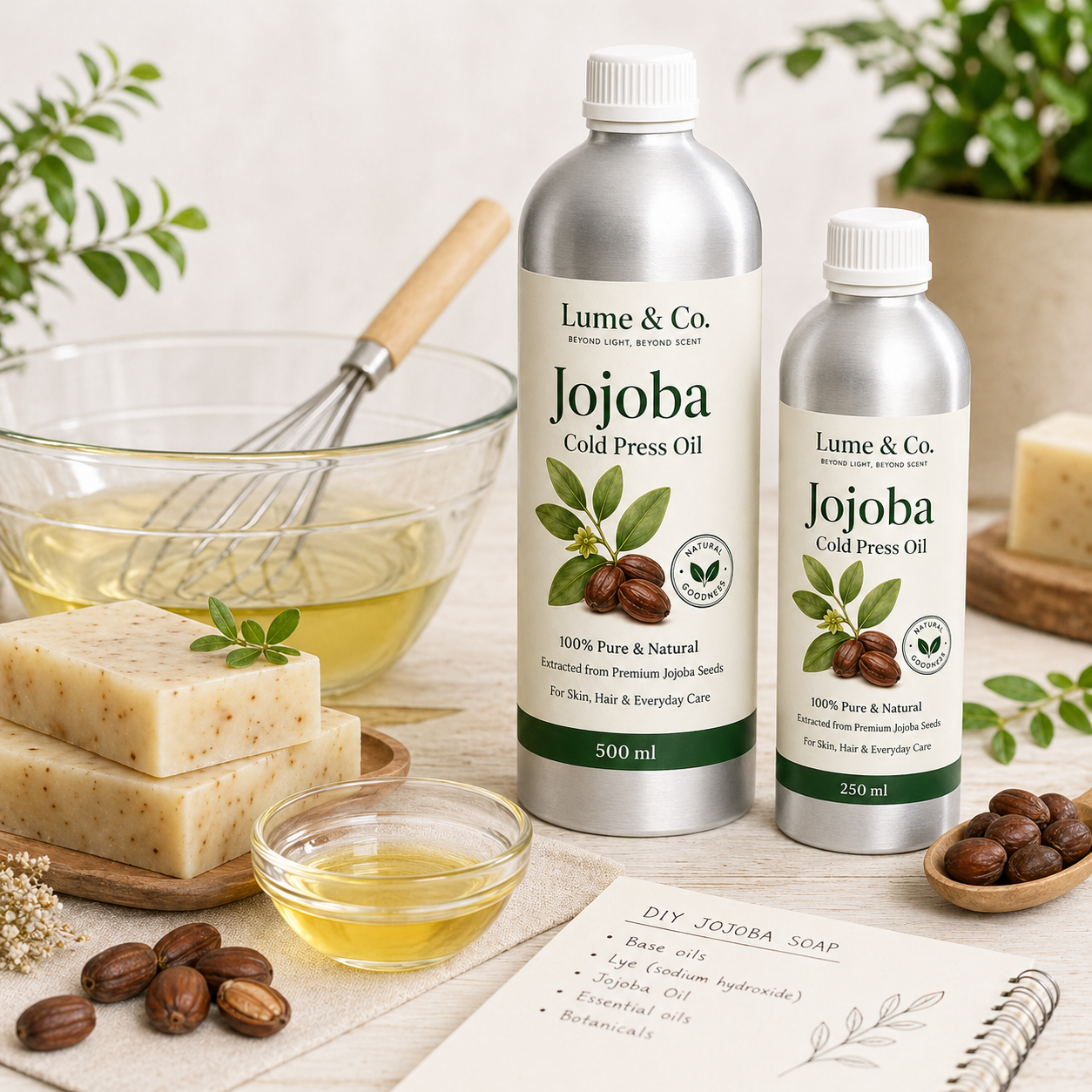 Lume & Co. 100% Natural Jojoba Cold Pressed Oil | Pure Natural Jojoba Oil for Skin, Hair, Soap & DIY Formulations