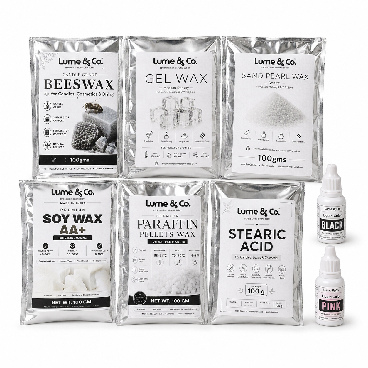 Candle Wax Trial Pack for Beginners – 5 Waxes + Stearic Acid + 2 Colours