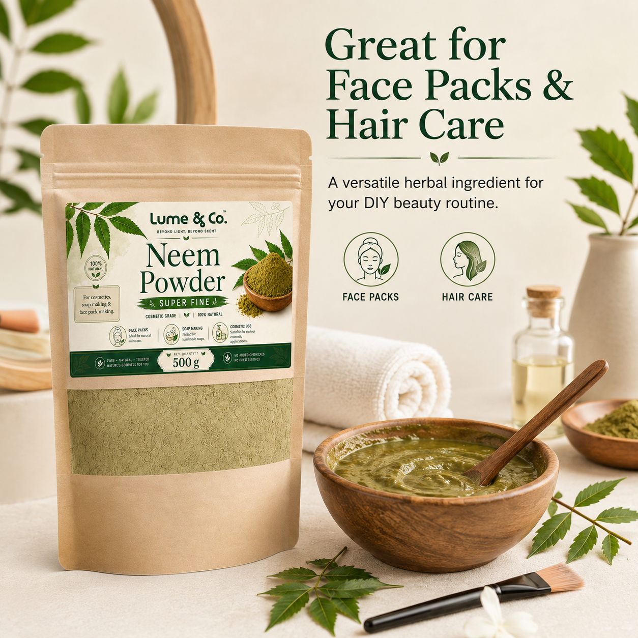 Natural Neem Fully Refined Powder 500gms - Cosmetic Grade fir Soaps, Hair, Skin DIY