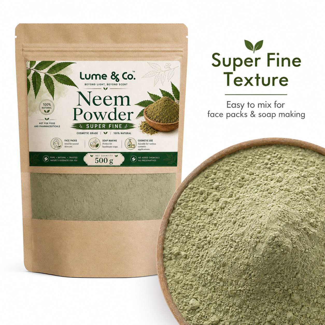 Natural Neem Fully Refined Powder 500gms - Cosmetic Grade fir Soaps, Hair, Skin DIY