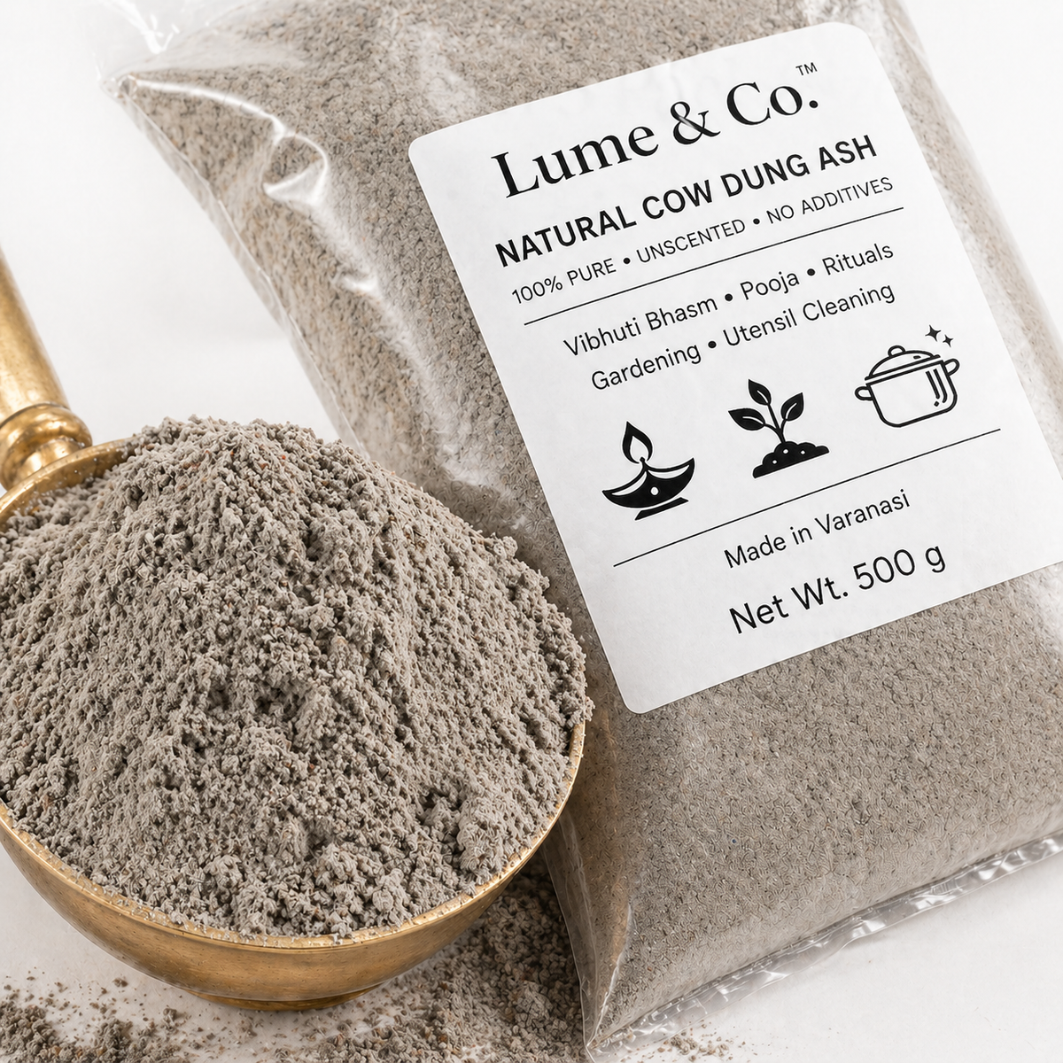 Natural Cow Dung Ash Powder for Vibhuti Bhasm, Pooja, Rituals, Gardening & Utensil Cleaning