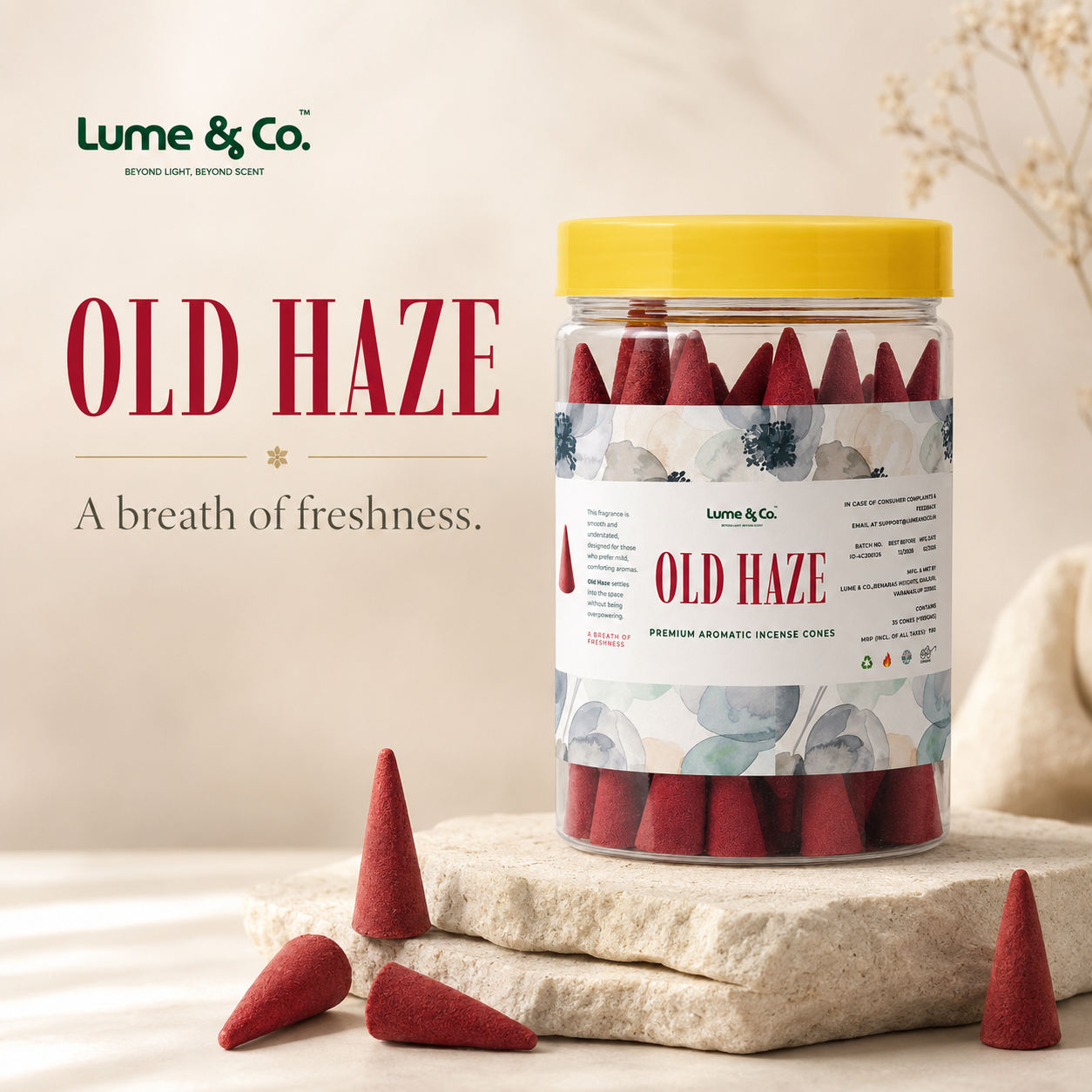Old Haze Dhoop Cones Jar | Vintage Barbershop Fresh Incense for Premium Home Fragrance, Mediation & Gifting | Lume & Co.™