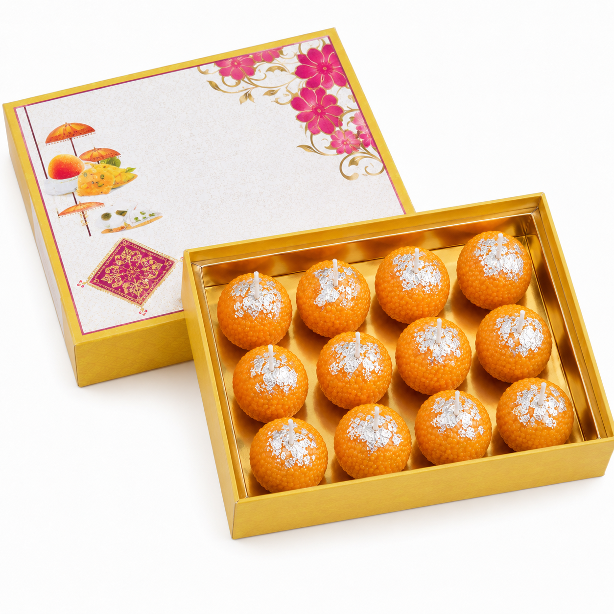 Scented Motichoor Ladoo Candle Gift Box | Premium Laddu-Shaped Decorative Candles for Diwali, Pooja, Wedding & Hamper Gifts