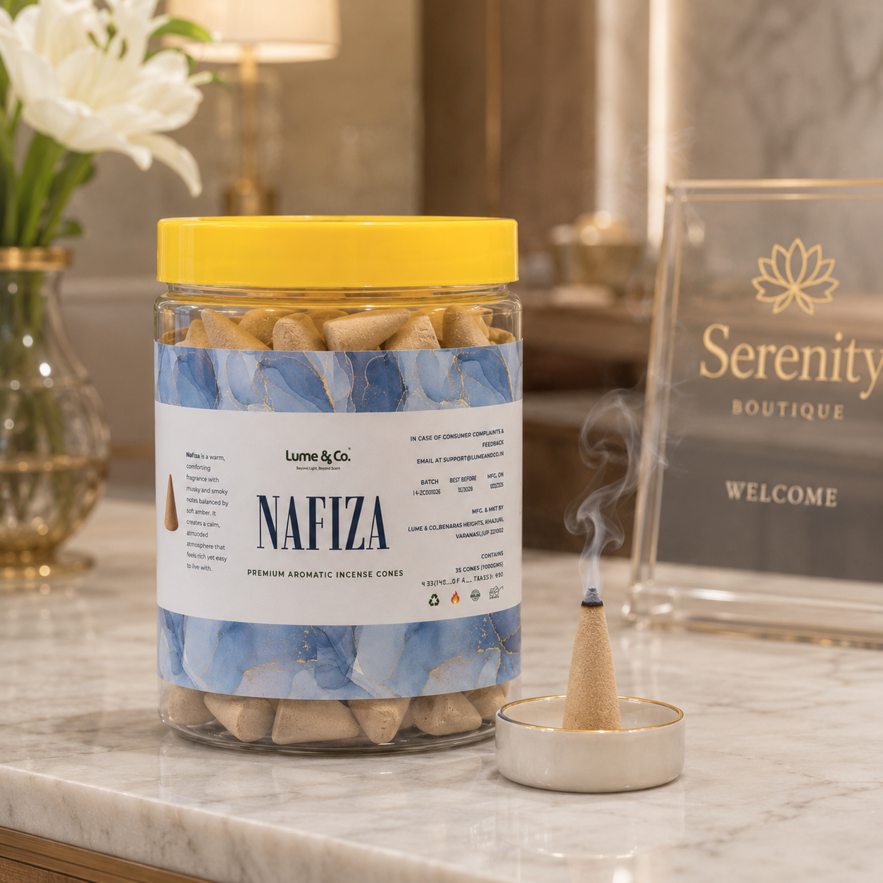 Nafiza Premium Dhoop Cones Jar | Smoky Musk & Floral Incense Cones for Pooja, Meditation & Home Fragrance | Lume & Co.™