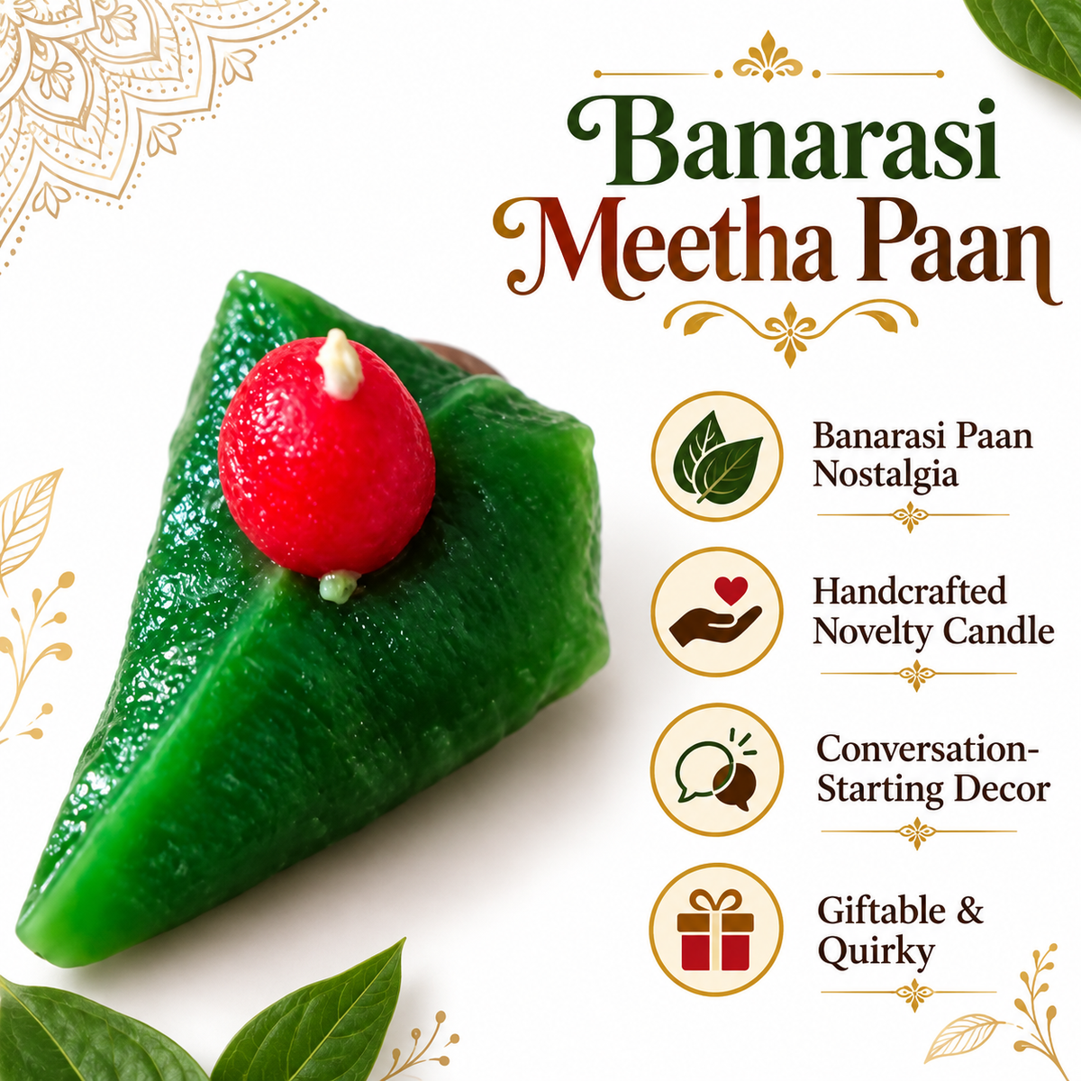 Banarasi Meetha Paan Candle | Realistic Handmade Paan Shaped Candle