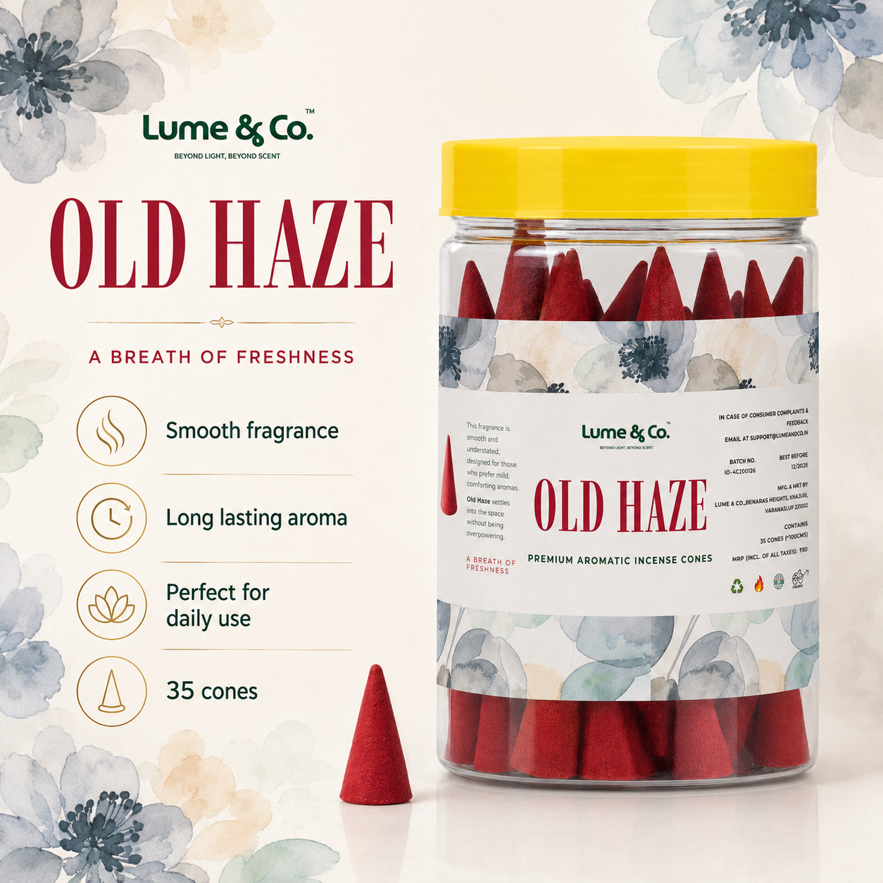 Old Haze Dhoop Cones Jar | Vintage Barbershop Fresh Incense for Premium Home Fragrance, Mediation & Gifting | Lume & Co.™