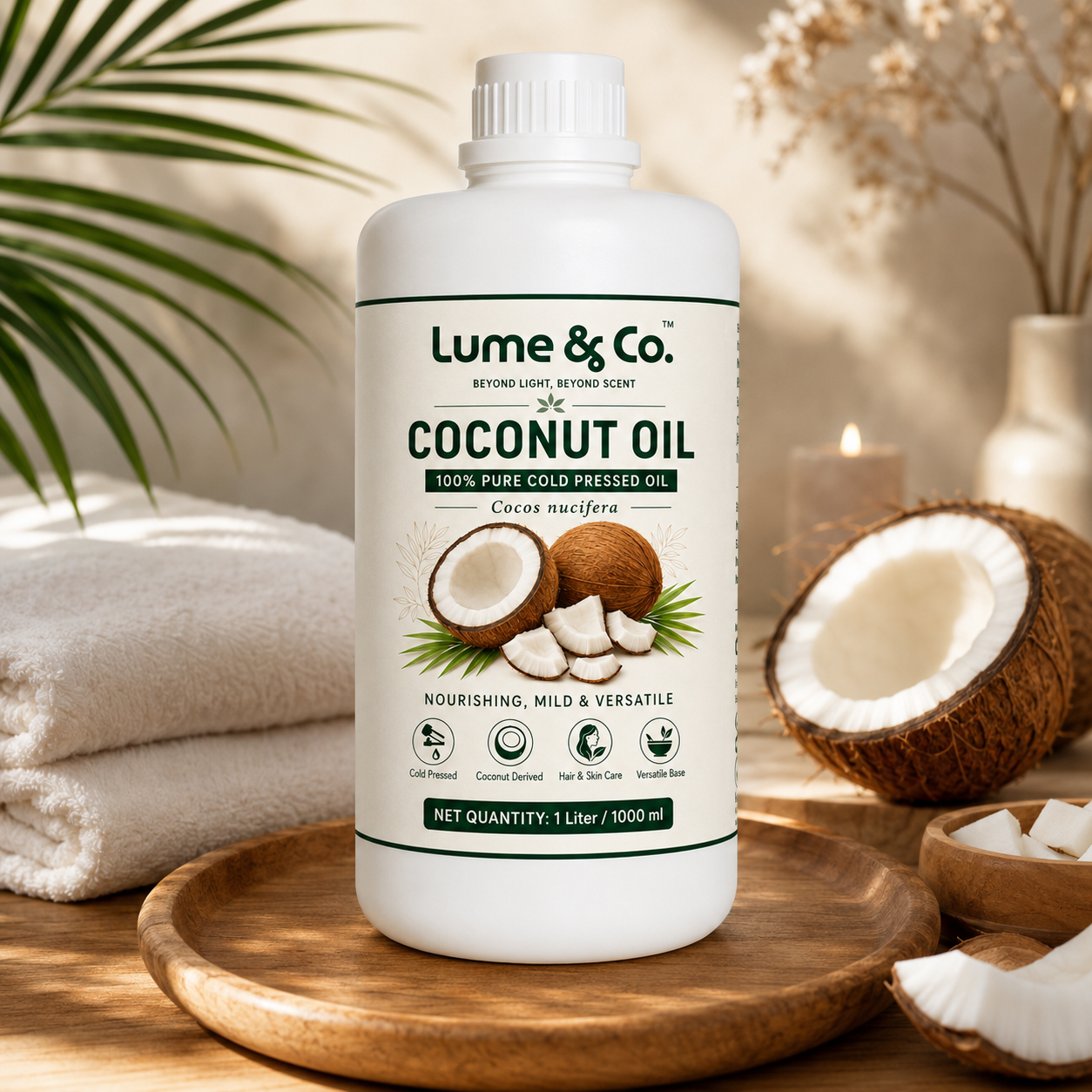Lume & Co. 100 Natural Coconut Cold Pressed Oil | Pure Natural Coconut Oil for Food, Skin, Hair, Soap & DIY Formulations