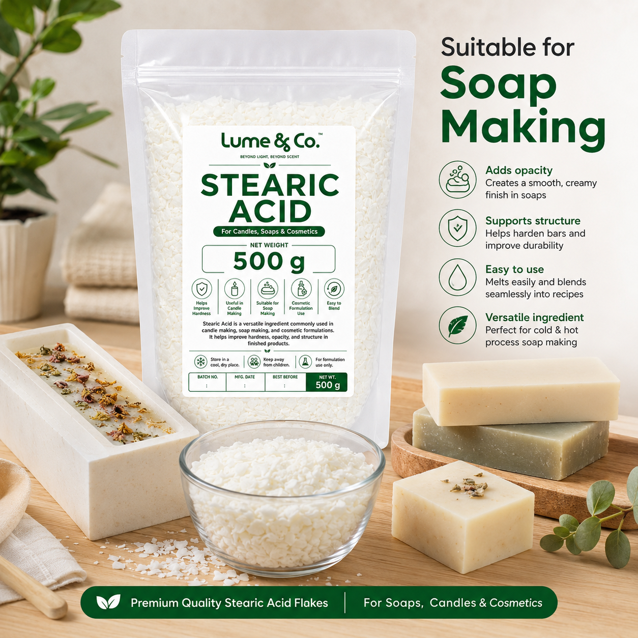Stearic Acid 500g for Candles, Soaps & Cosmetics