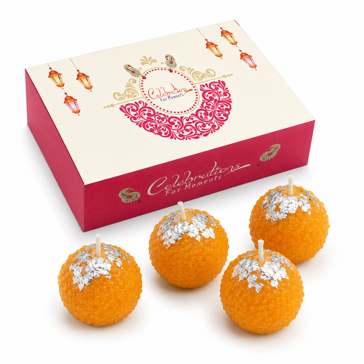 Scented Motichoor Ladoo Candle Gift Box | Premium Laddu-Shaped Decorative Candles for Diwali, Pooja, Wedding & Hamper Gifts
